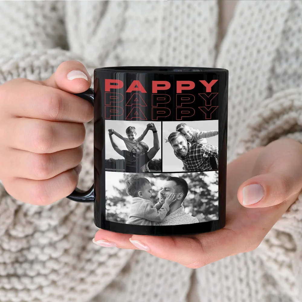 Custom Photo B&W Daddy Grandpa - Personalized Black Mug - Image 3