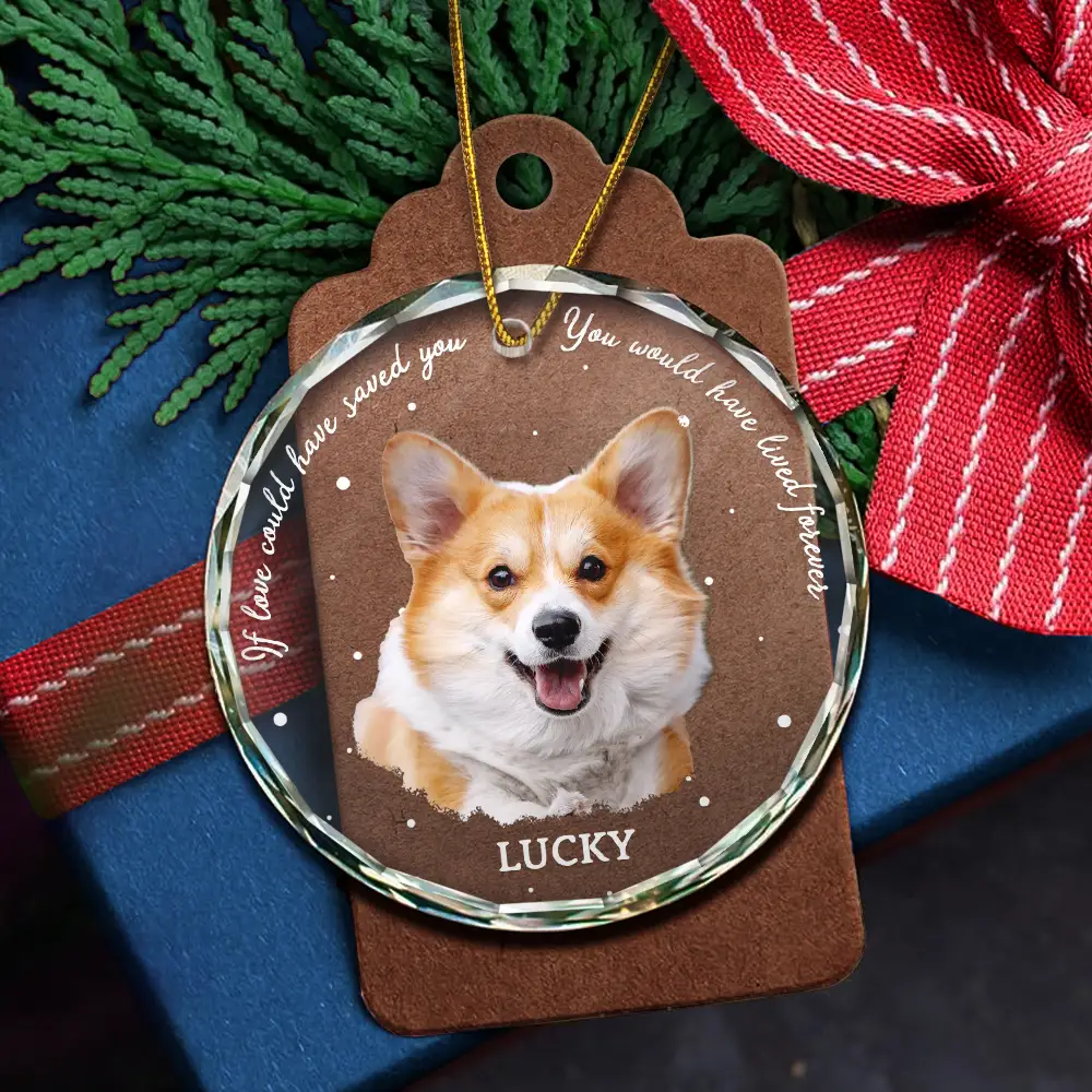 Custom Photo B&W Pet Loss Pet Memorial Forever Leaving Pawprints - Personalized Circle Glass Ornament - Image 6