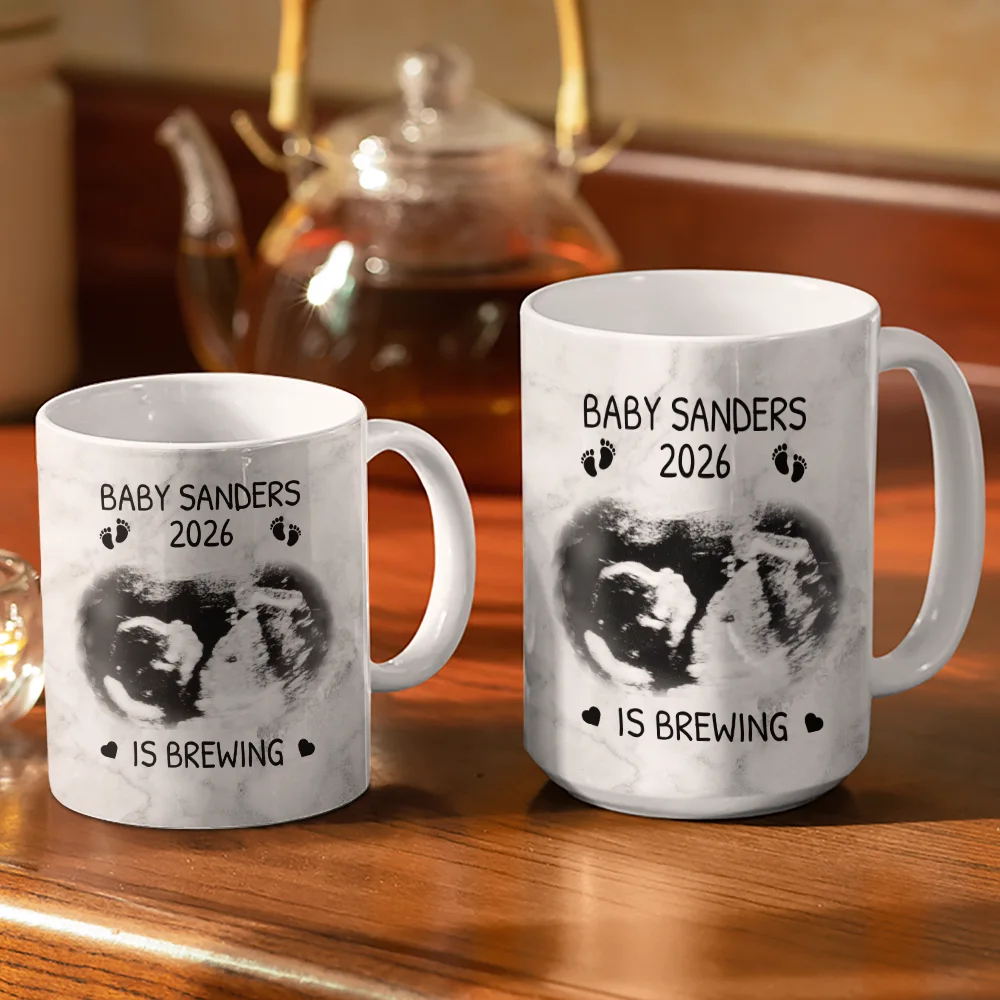 Custom Photo Baby Brewing Expecting Mom Parents - Personalized White Edge-to-Edge Mug - Image 3