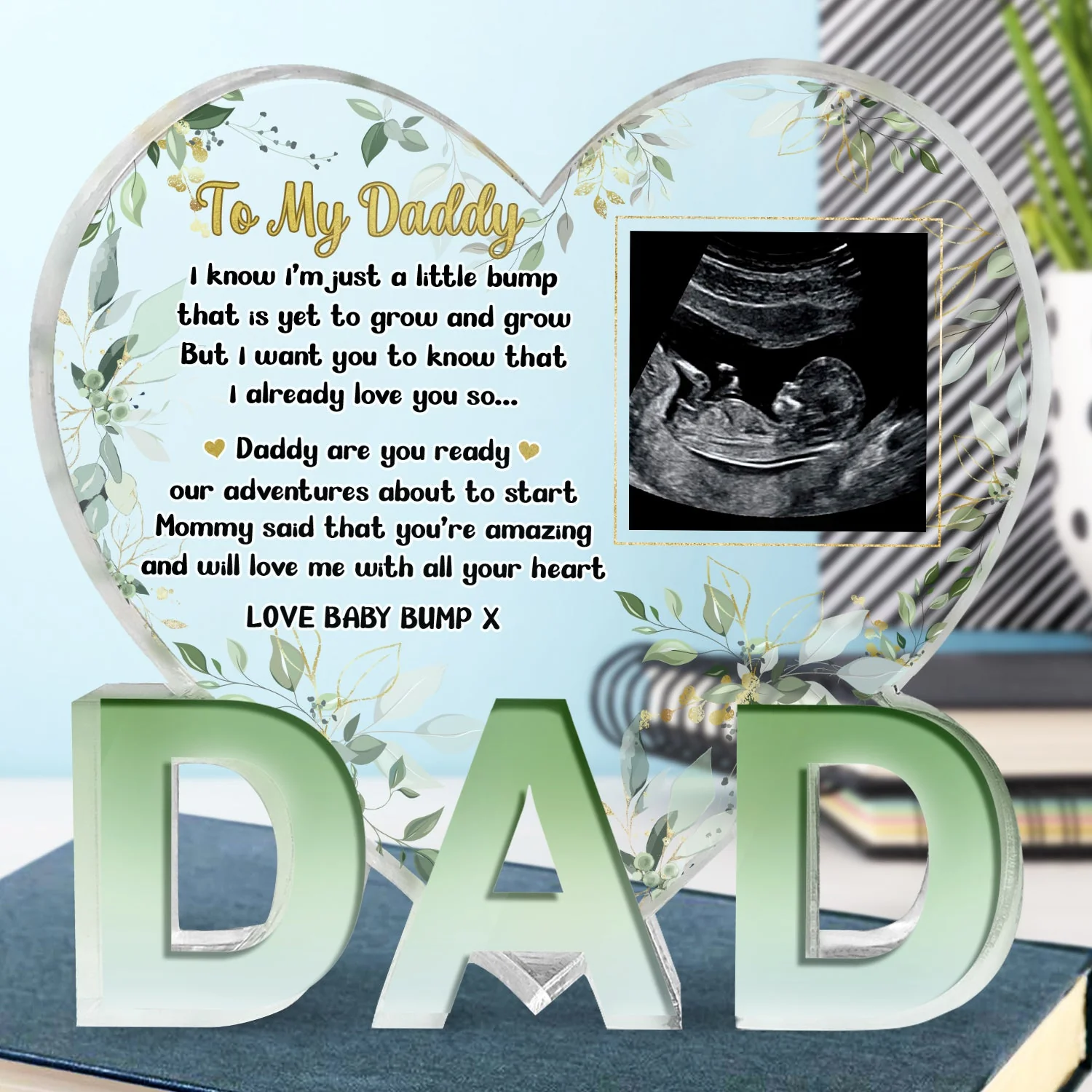 Custom Photo Baby Bump - Baby Shower Gift, Gift For New Dad, Dad-To-Be - Personalized Love-Dad-Shaped Acrylic Plaque - Image 4
