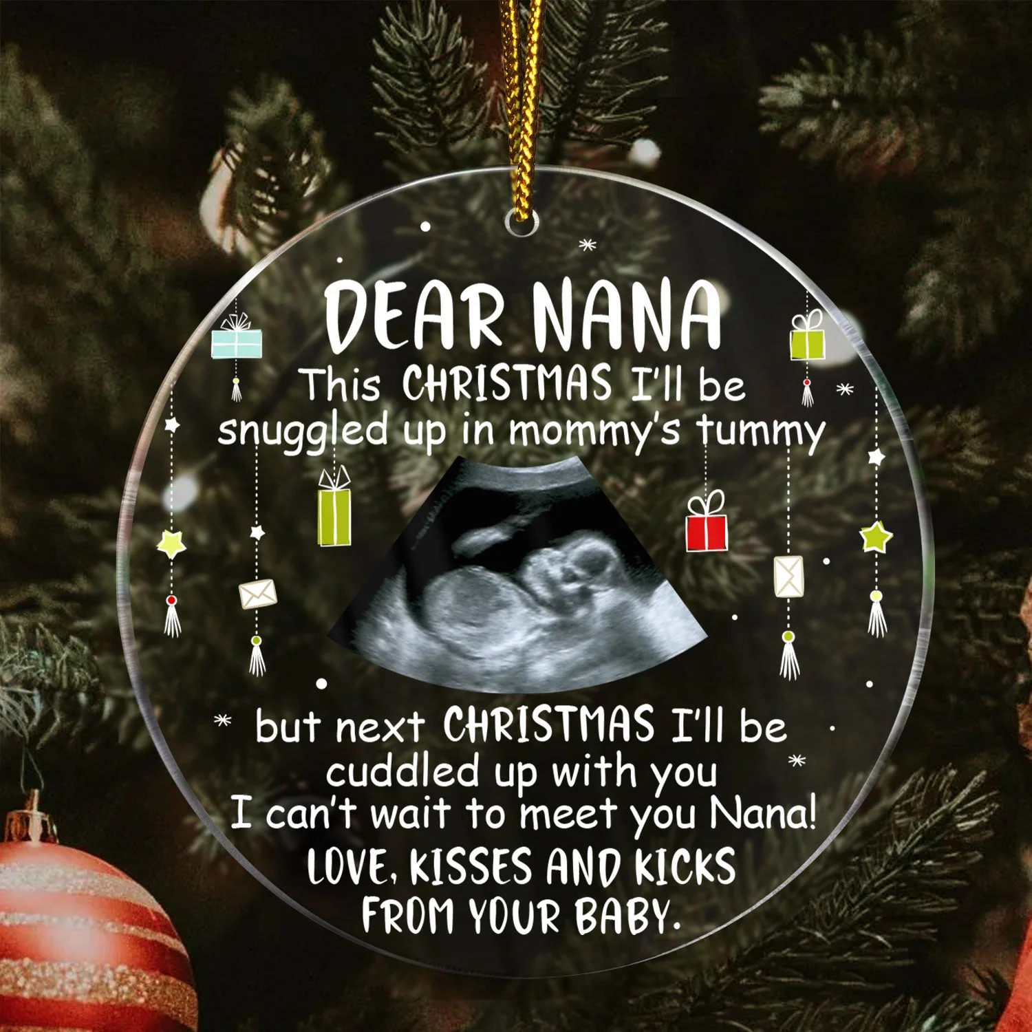 Custom Photo Baby Bump To Daddy, Mommy - Christmas Gift For Mom, Dad, New Parents - Personalized Circle Acrylic Ornament - Image 3