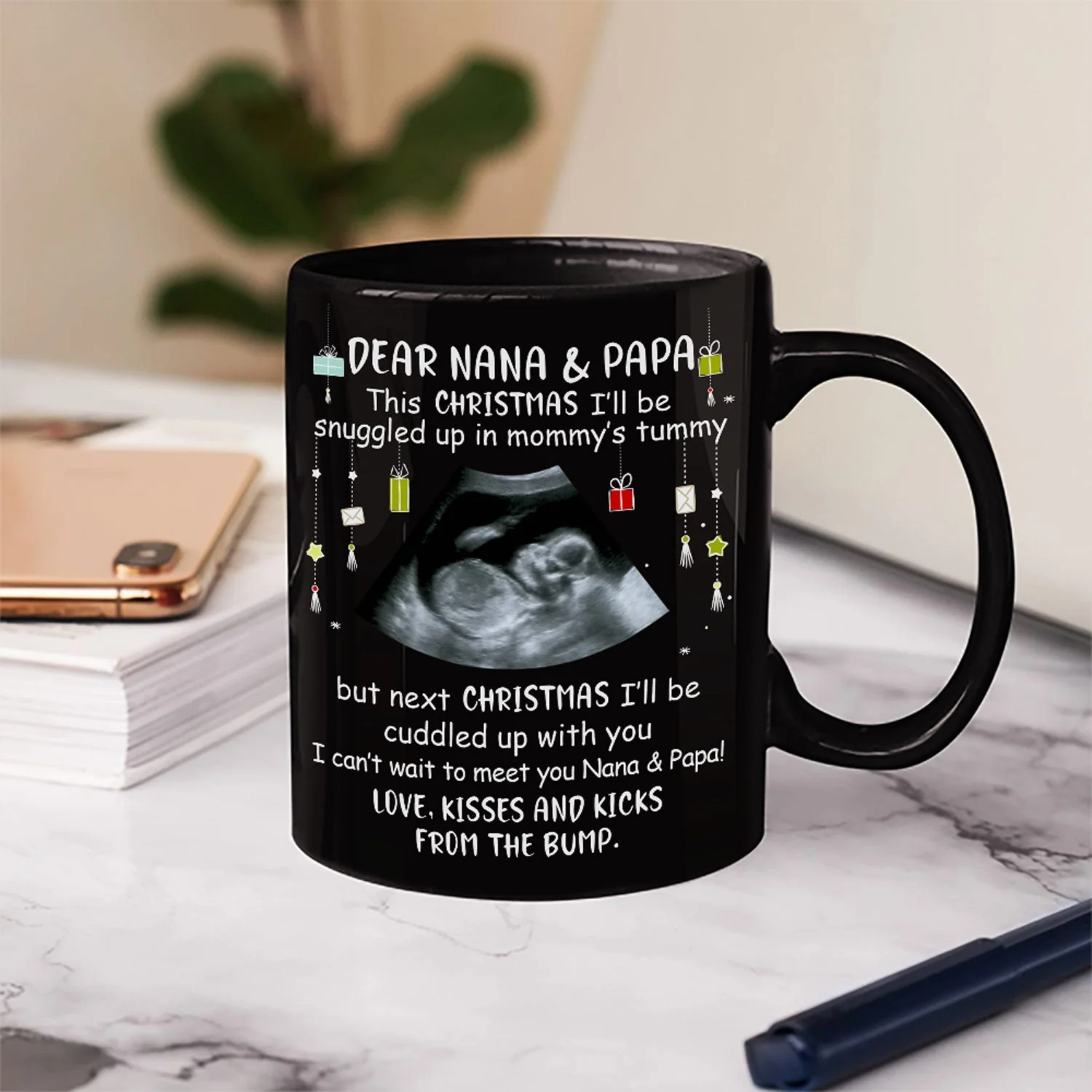 Custom Photo Baby Bump To Daddy, Mommy - Gift For Mom, Dad, Parents-to-be - Personalized Black Mug - Image 4