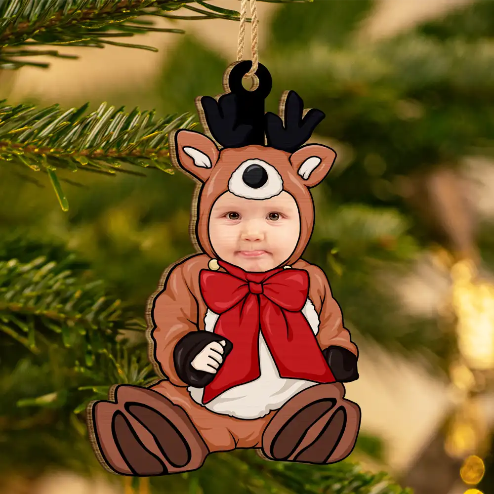 Custom Photo Baby Christmas Costumes - Personalized Wooden Cutout Ornament - Image 4