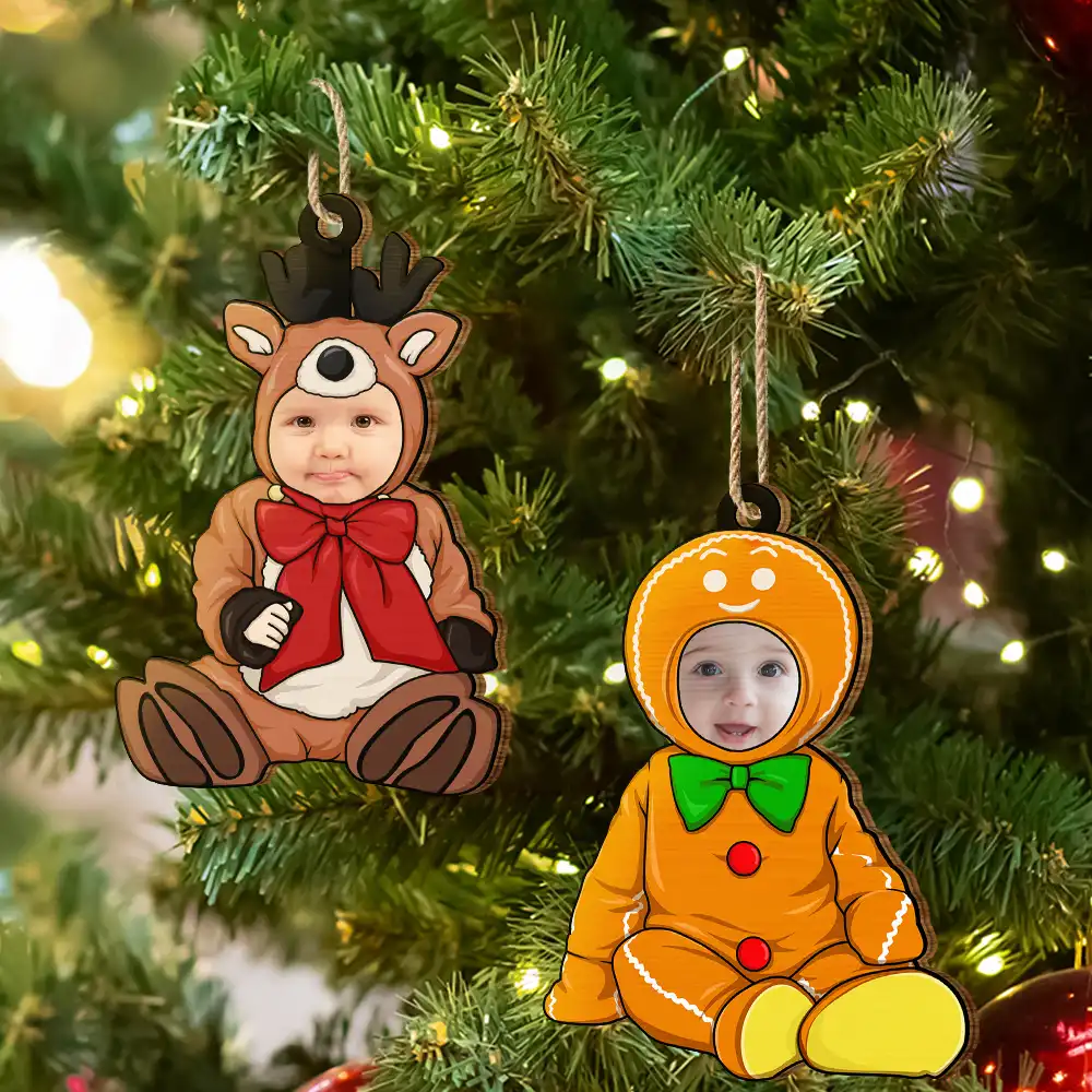 Custom Photo Baby Christmas Costumes - Personalized Wooden Cutout Ornament - Image 7