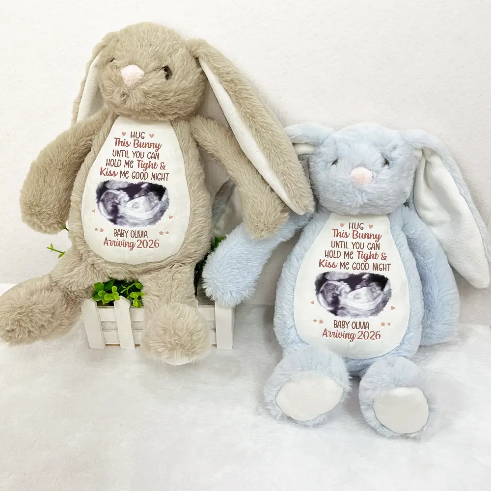 Custom Photo Baby Expecting Hug This Bunny Untill You Can Hold Me Tight - Personalized Soft Toy Bunny - Image 3
