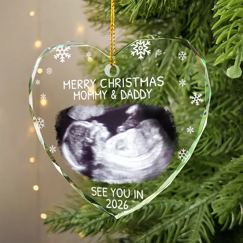 Custom Photo Baby Expecting See You In 2026 - Personalized Heart Shaped Glass Ornament - Image 2