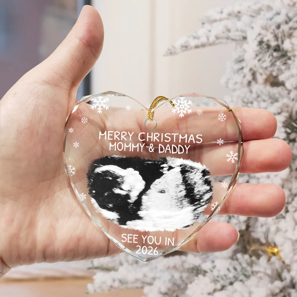Custom Photo Baby Expecting See You In 2026 - Personalized Heart Shaped Glass Ornament - Image 3