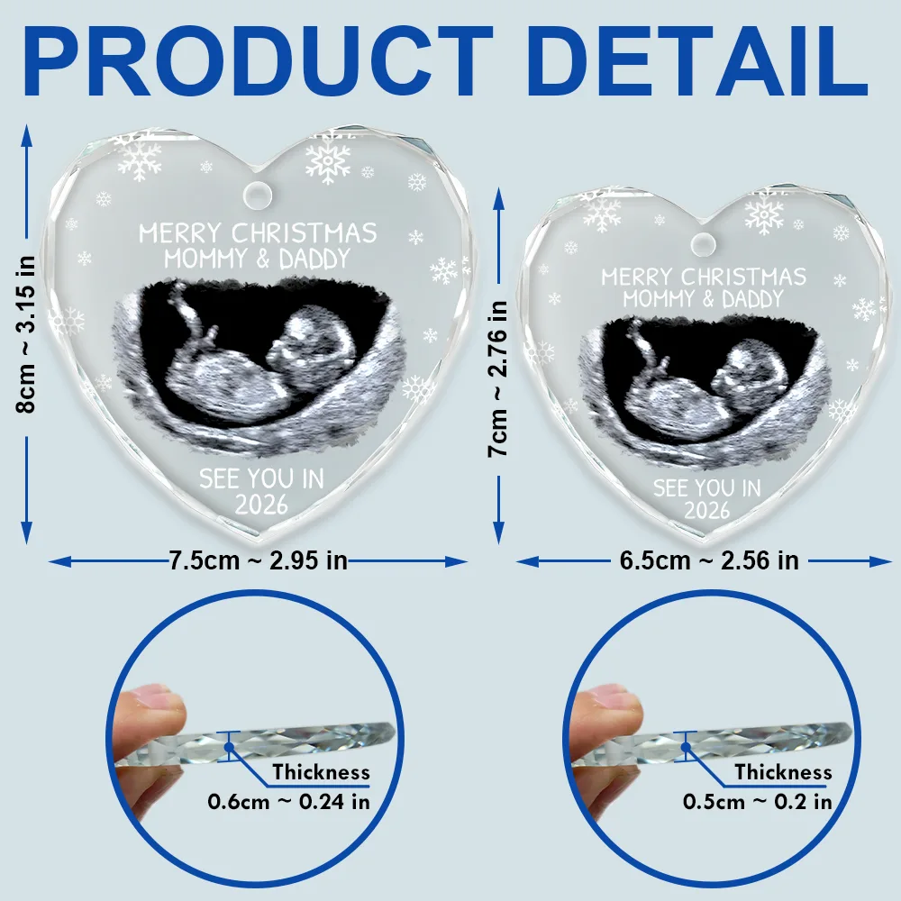 Custom Photo Baby Expecting See You In 2026 - Personalized Heart Shaped Glass Ornament - Image 5