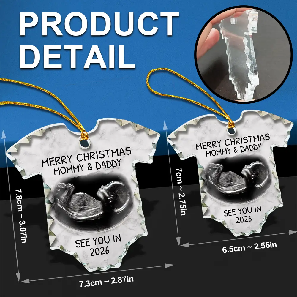 Custom Photo Baby Expecting See You In 2026 - Personalized Onesie Shaped Glass Ornament - Image 6