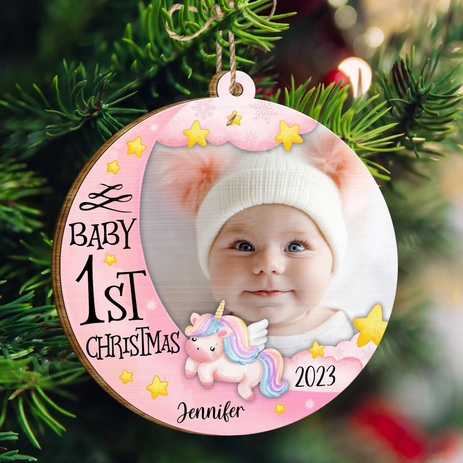 Custom Photo Baby First Christmas - Christmas Gift - Personalized Custom Shaped Wooden Ornament - Image 3