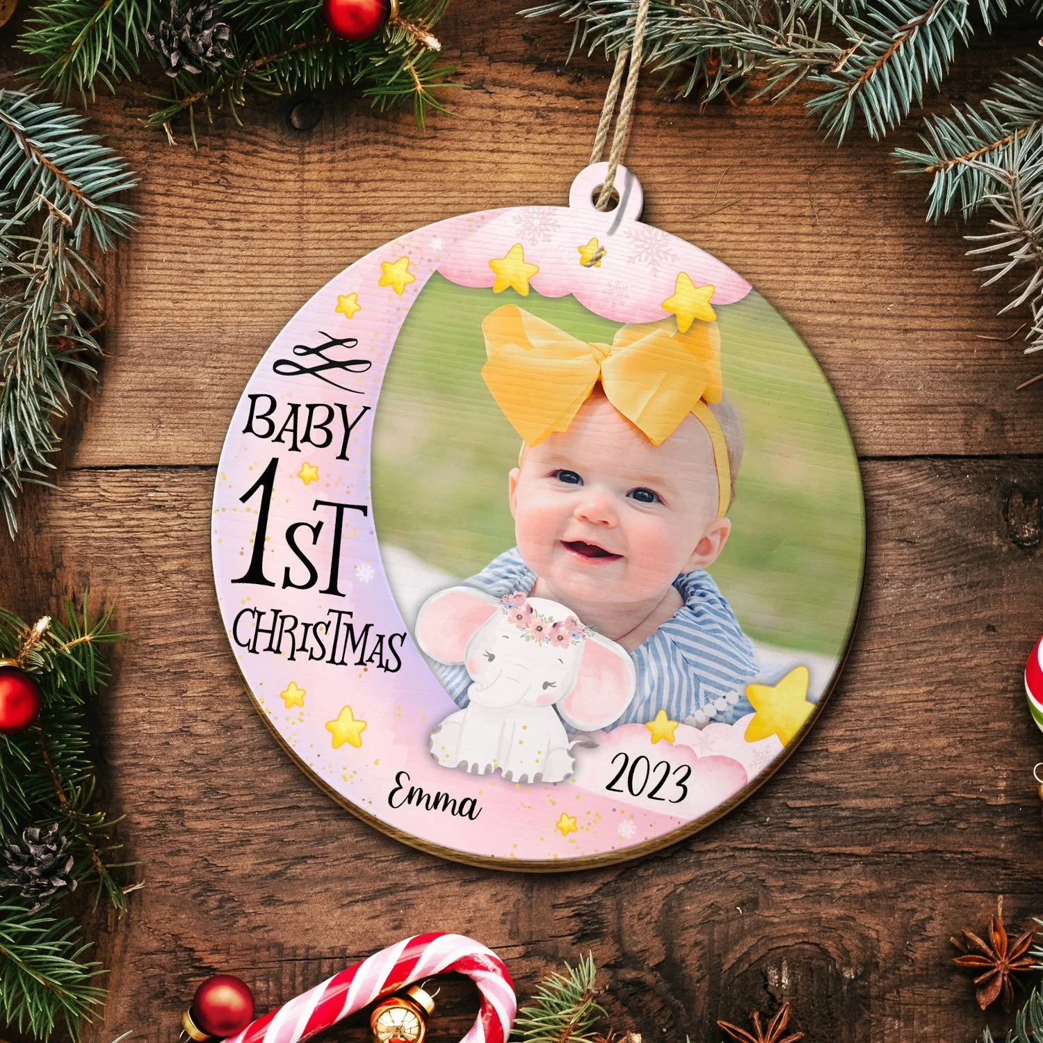 Custom Photo Baby First Christmas - Christmas Gift - Personalized Custom Shaped Wooden Ornament - Image 5