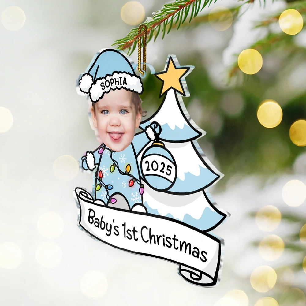Custom Photo Baby First Christmas Funny - Personalized Custom Shaped Acrylic Ornament - Image 3