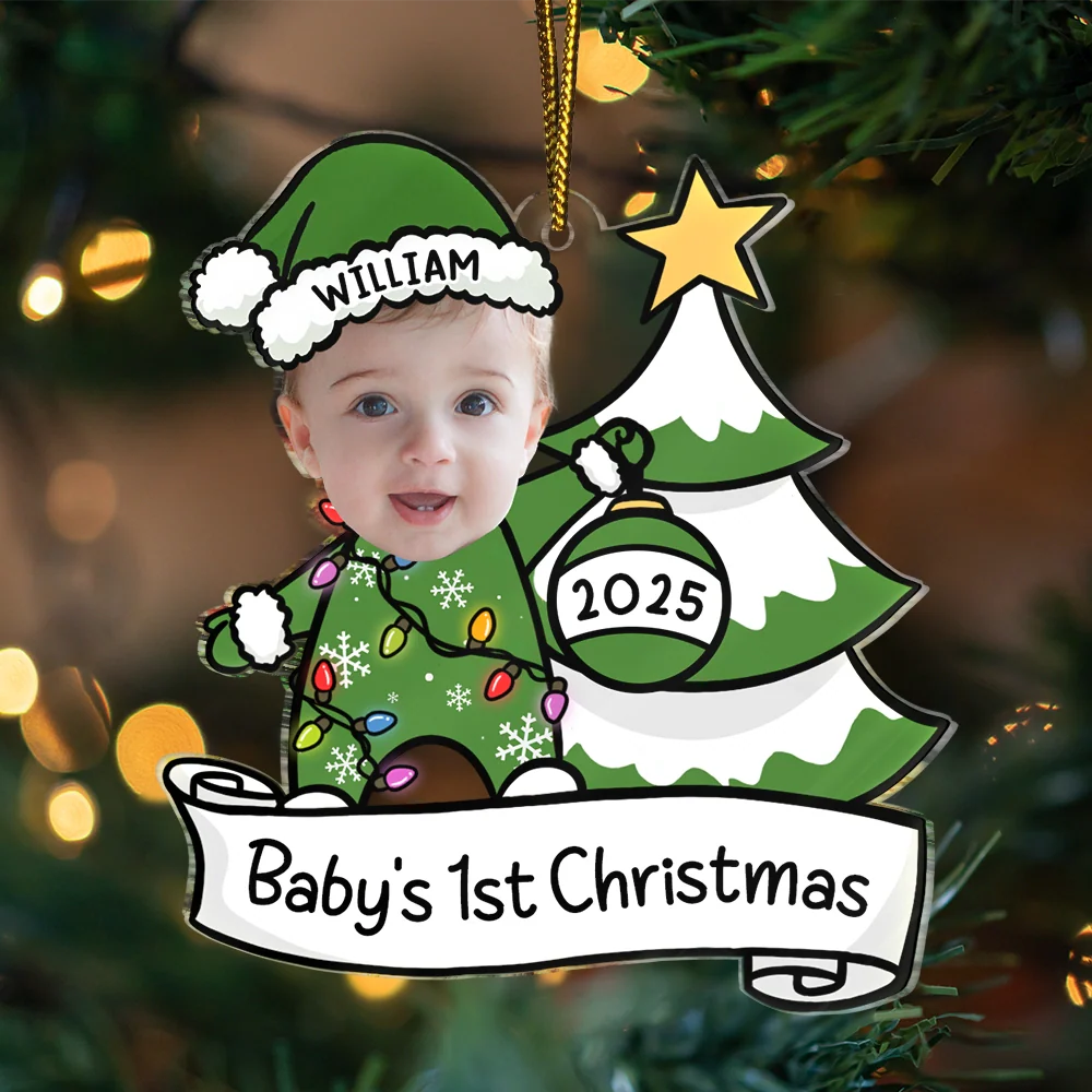 Custom Photo Baby First Christmas Funny - Personalized Custom Shaped Acrylic Ornament - Image 4