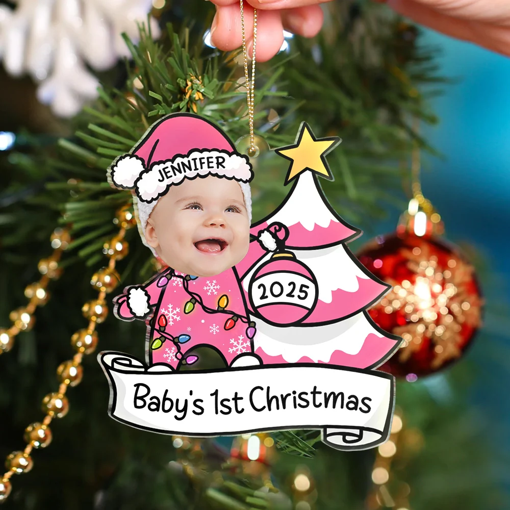 Custom Photo Baby First Christmas Funny - Personalized Custom Shaped Acrylic Ornament - Image 5