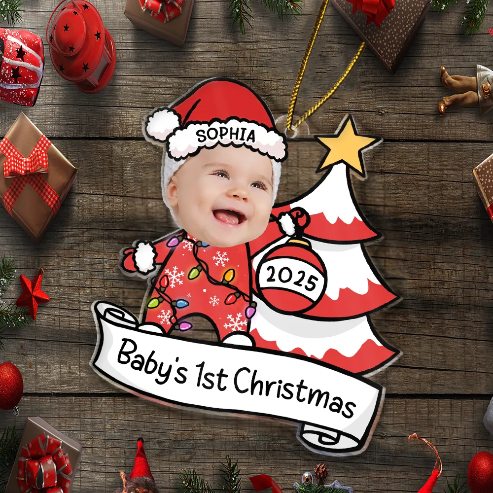 Custom Photo Baby First Christmas Funny - Personalized Custom Shaped Acrylic Ornament - Image 6