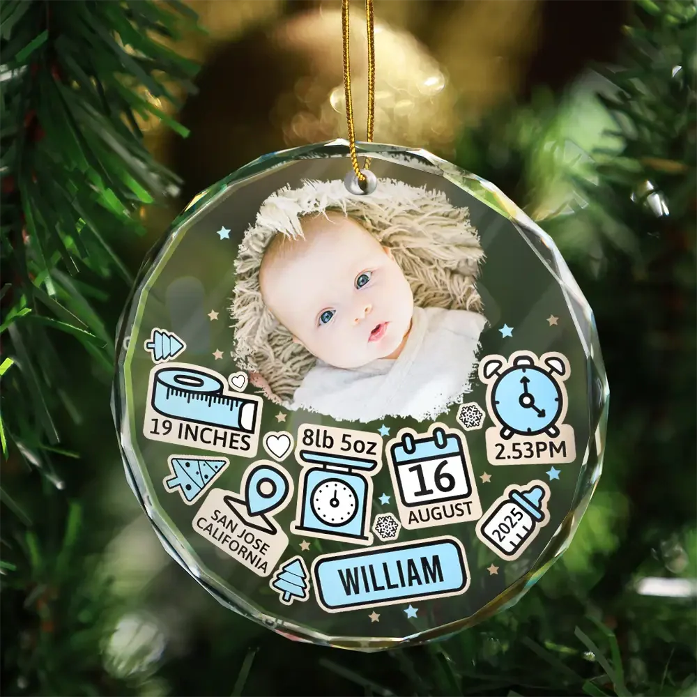 Custom Photo Baby First Christmas - Personalized Circle Glass Ornament - Image 3