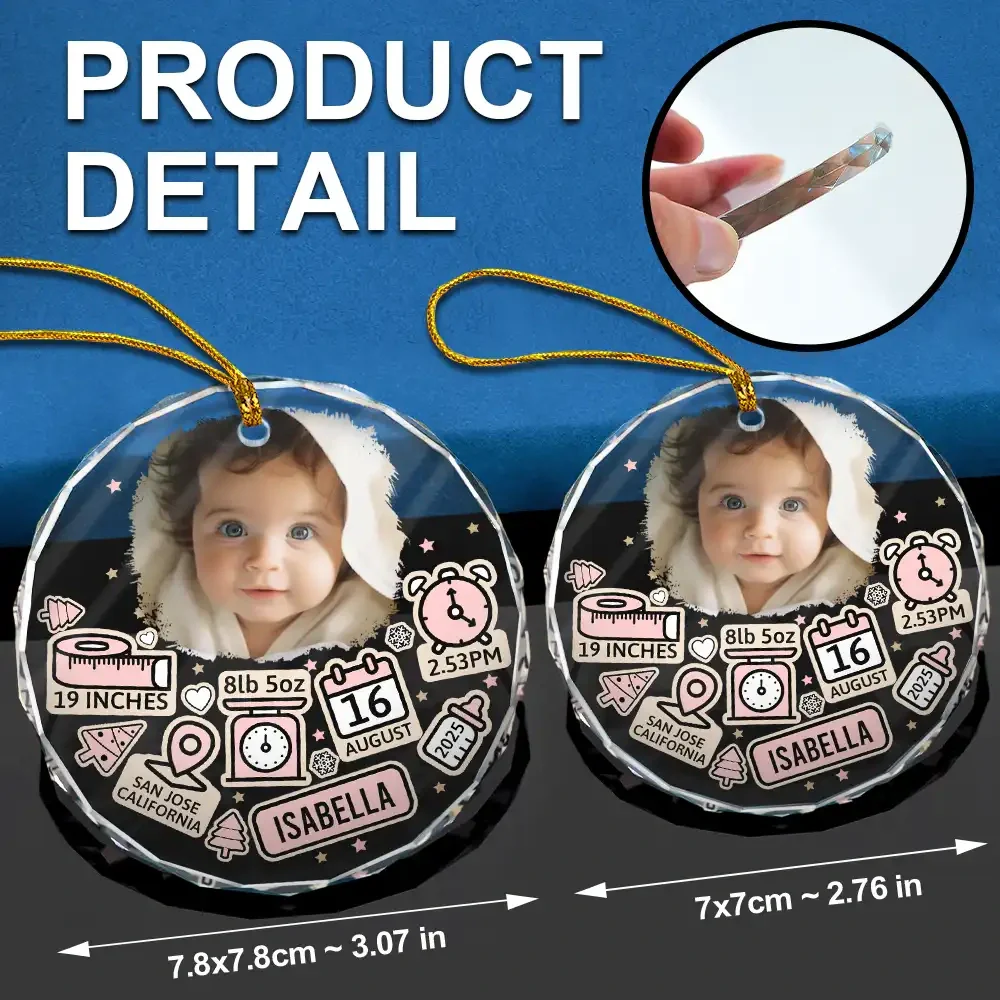 Custom Photo Baby First Christmas - Personalized Circle Glass Ornament - Image 6