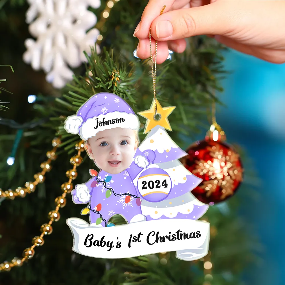 Custom Photo Baby First Christmas - Personalized Cutout Acrylic Ornament - Image 5