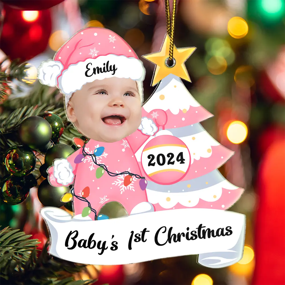 Custom Photo Baby First Christmas - Personalized Cutout Acrylic Ornament - Image 6