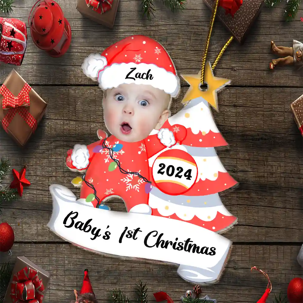 Custom Photo Baby First Christmas - Personalized Cutout Acrylic Ornament - Image 7