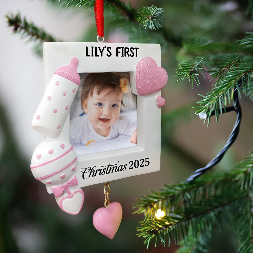 Custom Photo Baby First Christmas - Personalized Embossed Ceramic Ornament - Image 2