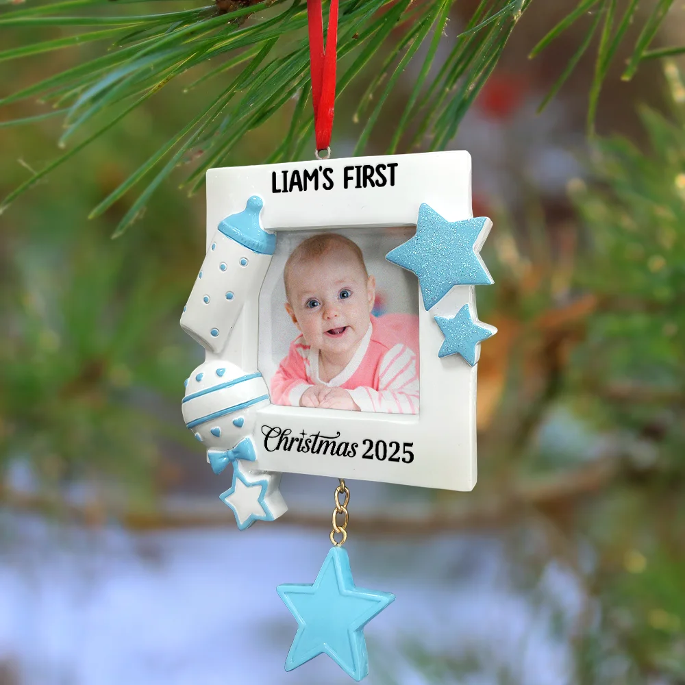 Custom Photo Baby First Christmas - Personalized Embossed Ceramic Ornament - Image 3