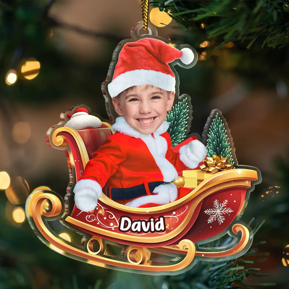Custom Photo Baby In Sleigh - Personalized Custom Shaped Acrylic Ornament - Image 4