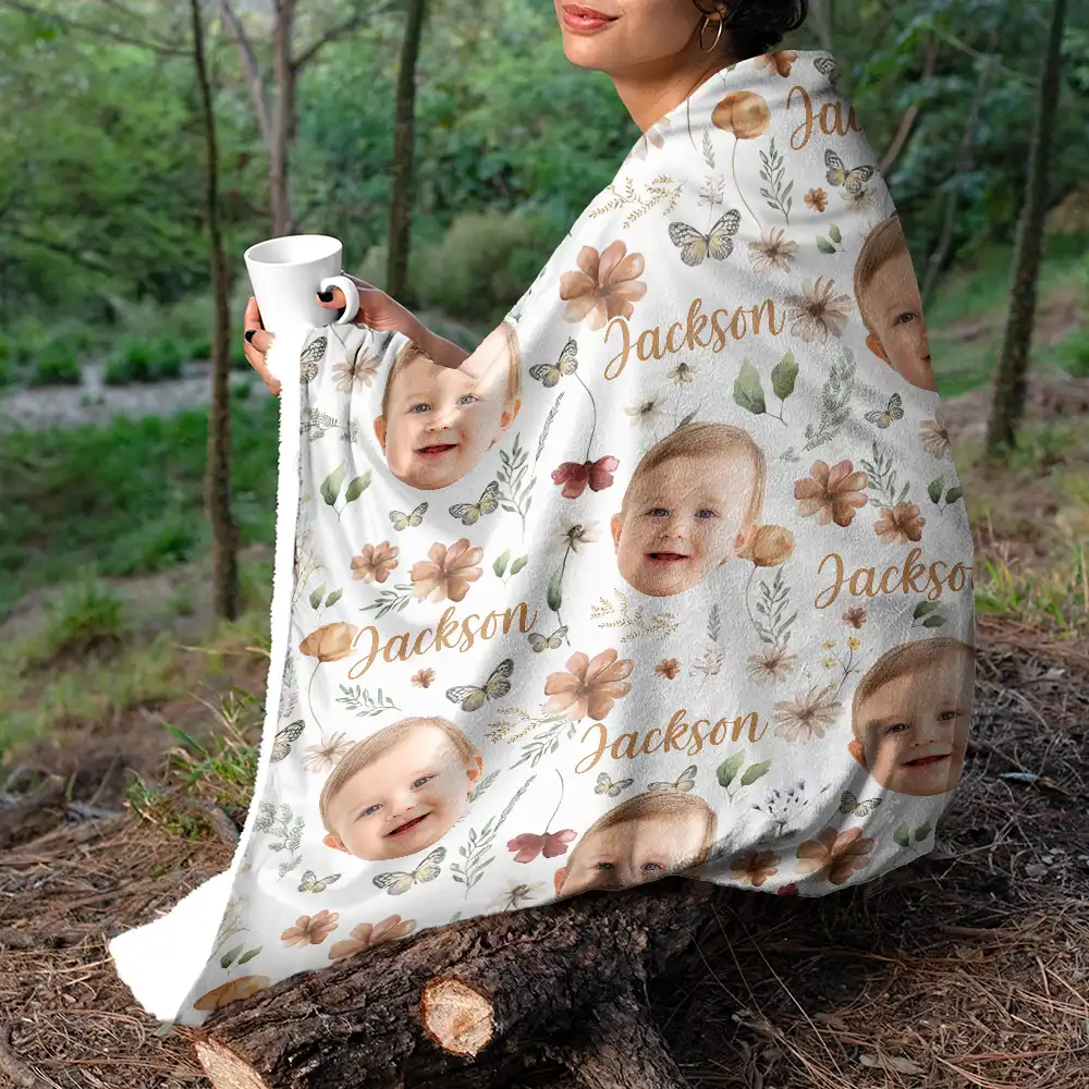 Custom Photo Baby Kid Face - Personalized Fleece Blanket, Sherpa Blanket - Image 6