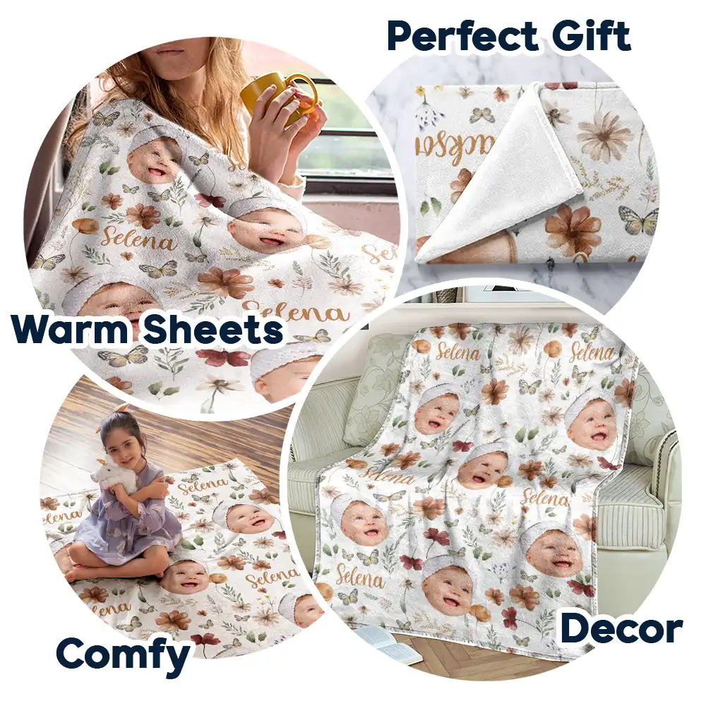 Custom Photo Baby Kid Face - Personalized Fleece Blanket, Sherpa Blanket - Image 8