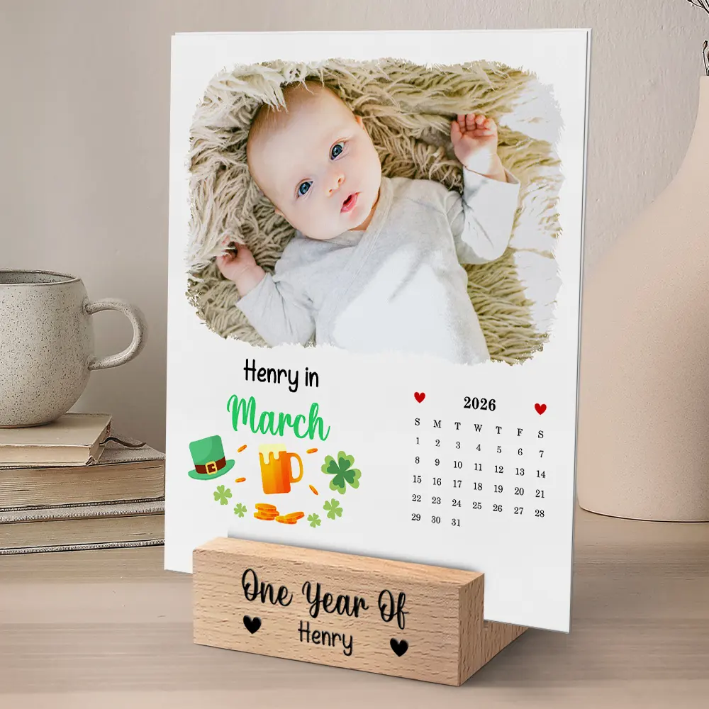 Custom Photo Baby Little Journey 2026 - Personalized Calendar With Wooden Stand - Image 4