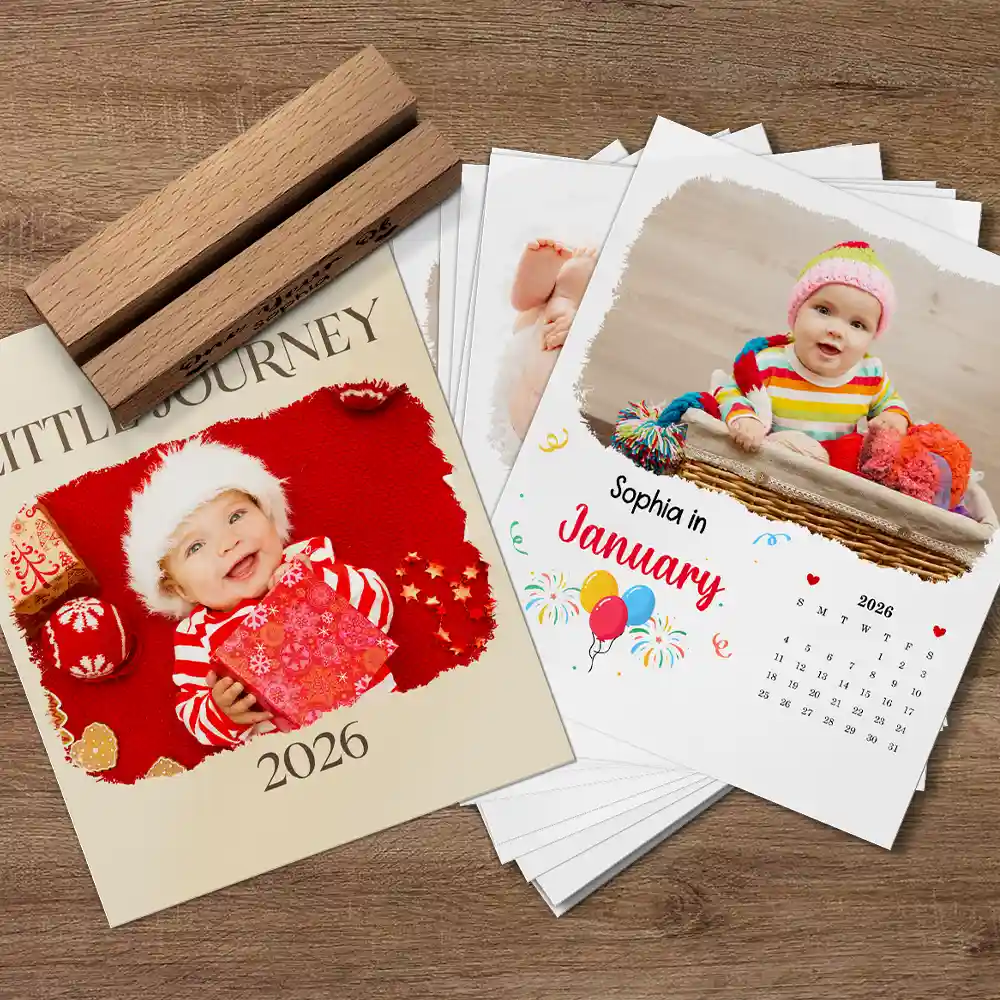 Custom Photo Baby Little Journey 2026 - Personalized Calendar With Wooden Stand - Image 5
