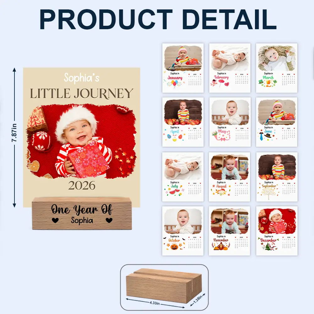 Custom Photo Baby Little Journey 2026 - Personalized Calendar With Wooden Stand - Image 6