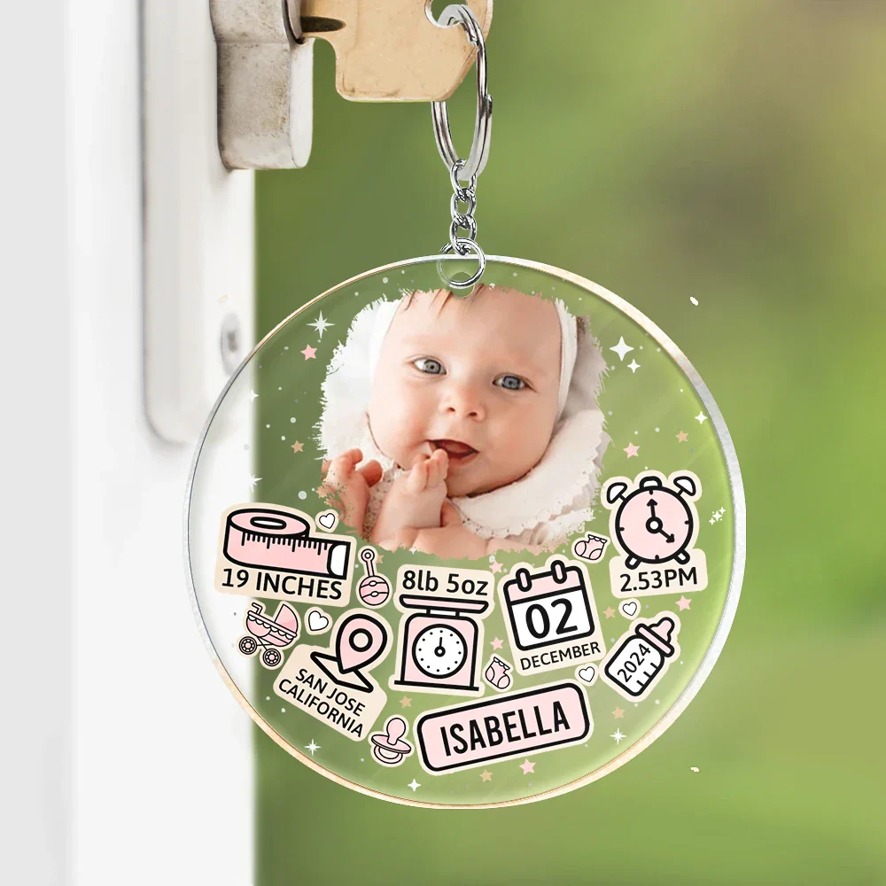 Custom Photo Baby Newborn Information Icon - Personalized Acrylic Keychain - Image 3