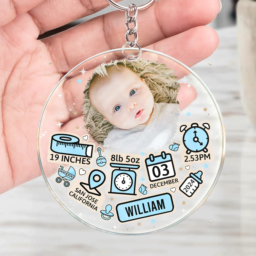Custom Photo Baby Newborn Information Icon - Personalized Acrylic Keychain - Image 4