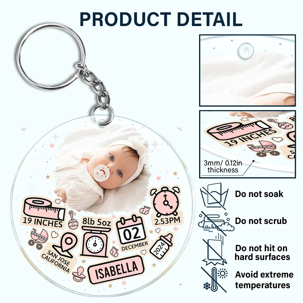 Custom Photo Baby Newborn Information Icon - Personalized Acrylic Keychain - Image 5