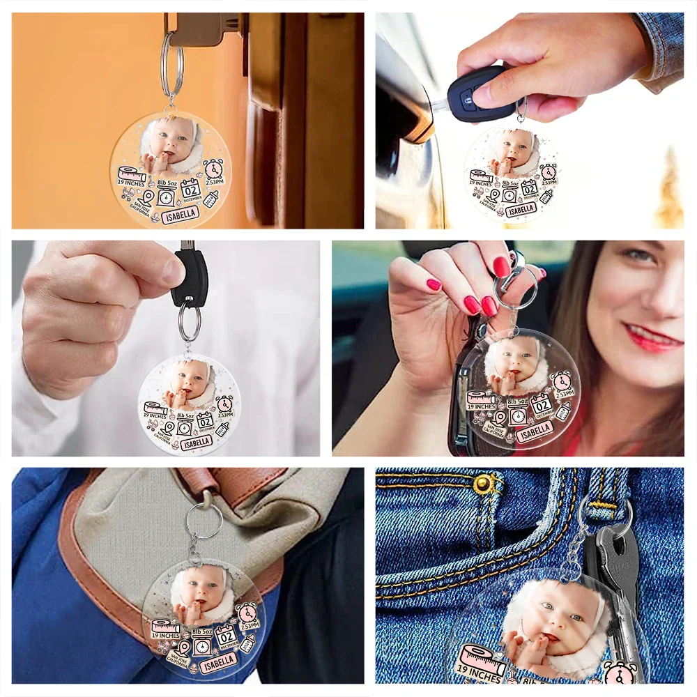 Custom Photo Baby Newborn Information Icon - Personalized Acrylic Keychain - Image 6