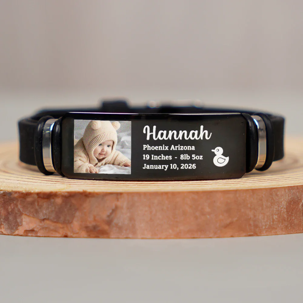 Custom Photo Baby Newborn Information - Personalized Engraved Bracelet - Image 3