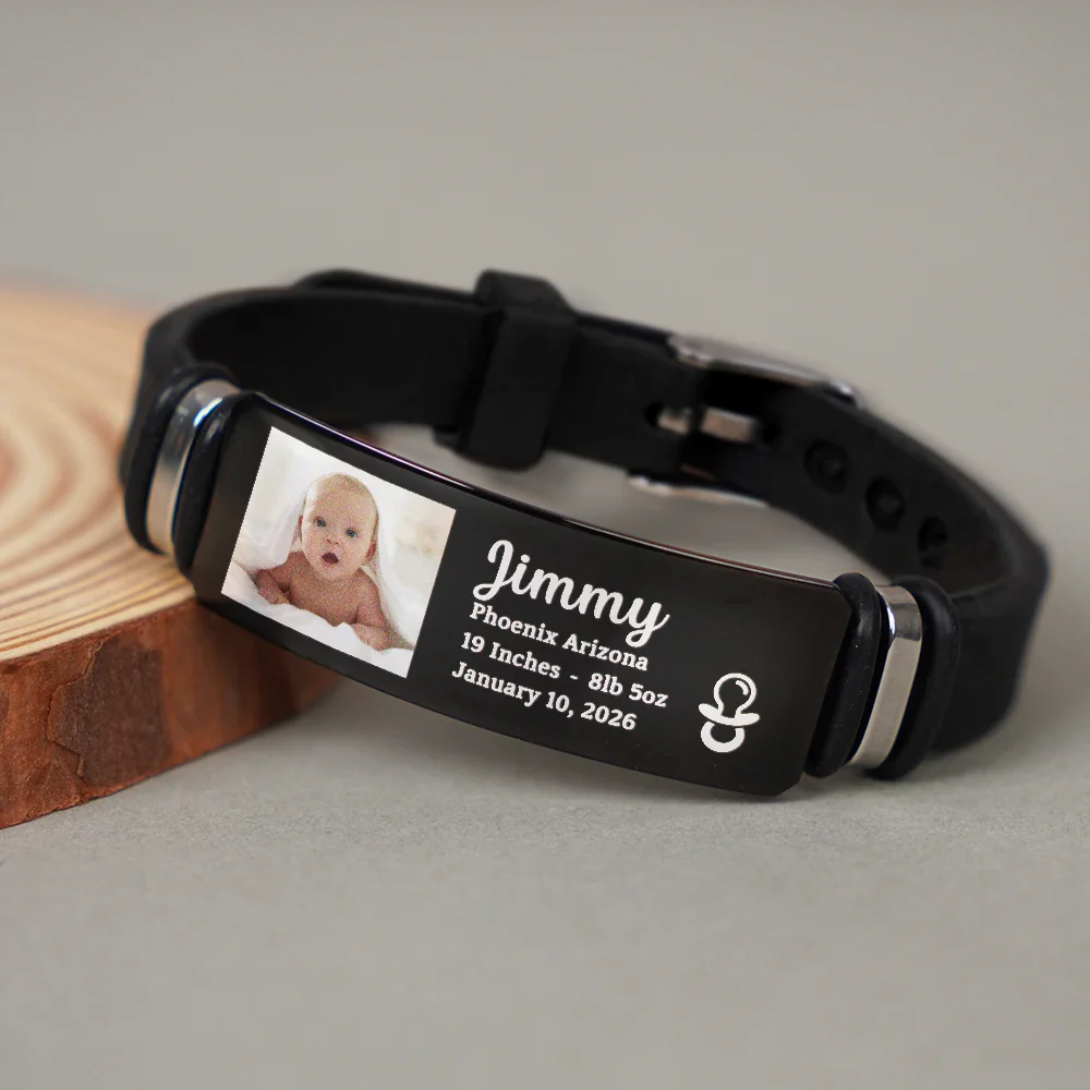 Custom Photo Baby Newborn Information - Personalized Engraved Bracelet - Image 4