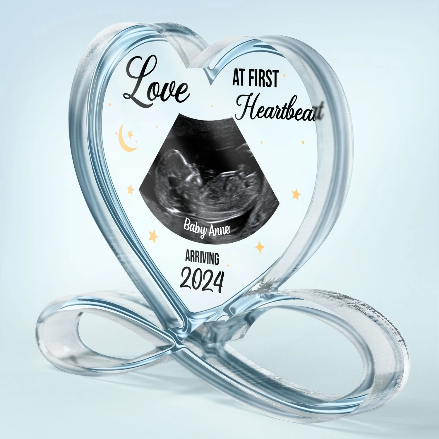 Custom Photo Baby Ultrasound Love At First Sight - Gift For Mother & Father - Personalized Heart Infinity Shaped Acrylic Plaque - Image 2