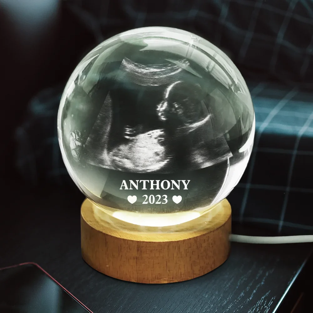 Custom Photo Baby Ultrasound - Personalized Crystal Globe Lamp - Image 3
