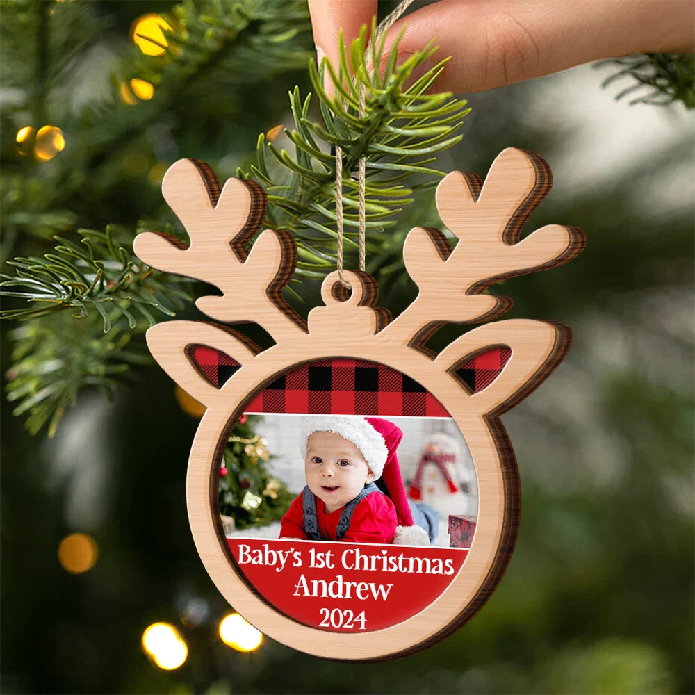 Custom Photo Baby's 1st Christmas - Personalized 2-Layered Wooden Ornament - Image 2