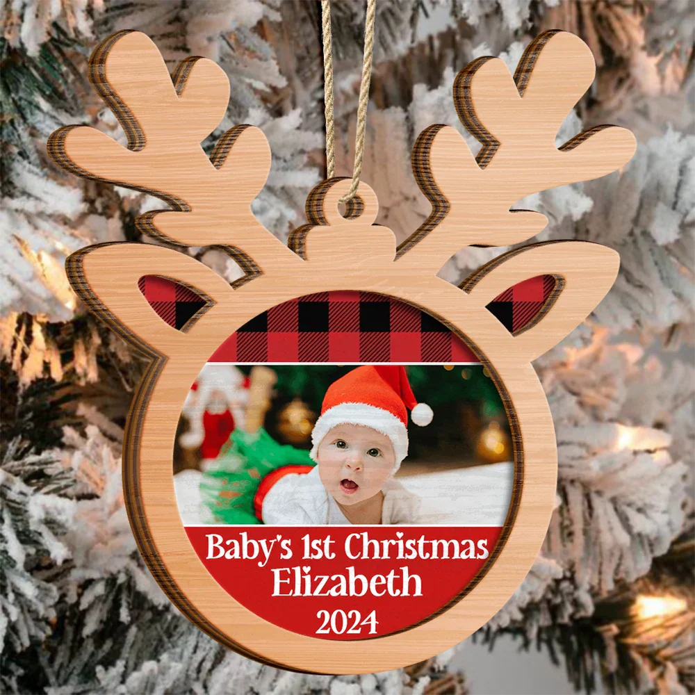 Custom Photo Baby's 1st Christmas - Personalized 2-Layered Wooden Ornament - Image 3