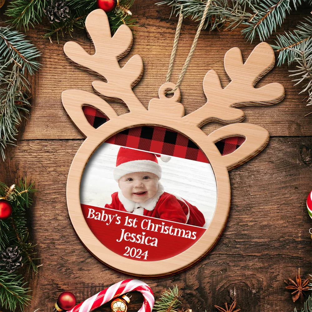 Custom Photo Baby's 1st Christmas - Personalized 2-Layered Wooden Ornament - Image 5
