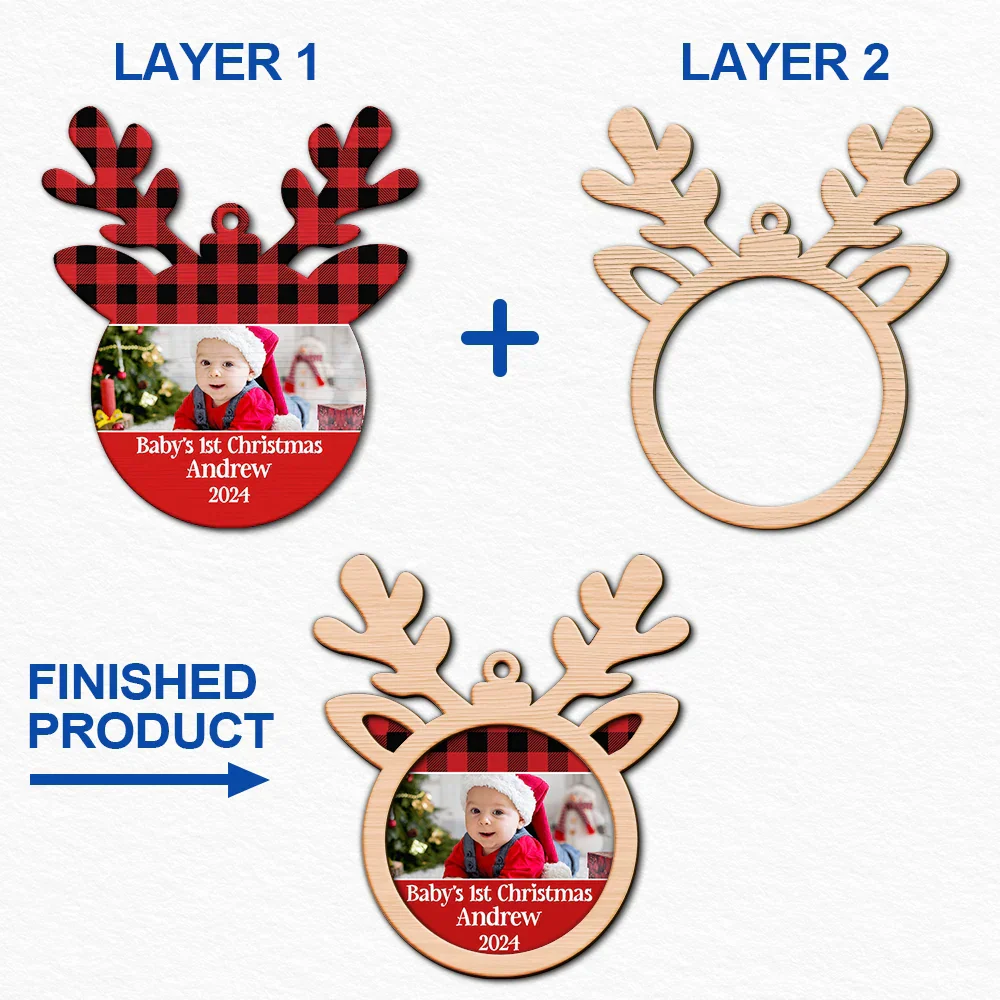 Custom Photo Baby's 1st Christmas - Personalized 2-Layered Wooden Ornament - Image 6