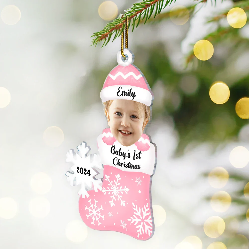 Custom Photo Baby's 1st Christmas - Personalized Cutout Acrylic Ornament - Image 3