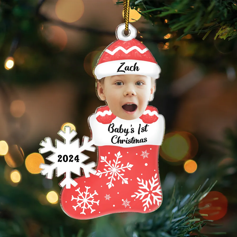 Custom Photo Baby's 1st Christmas - Personalized Cutout Acrylic Ornament - Image 4