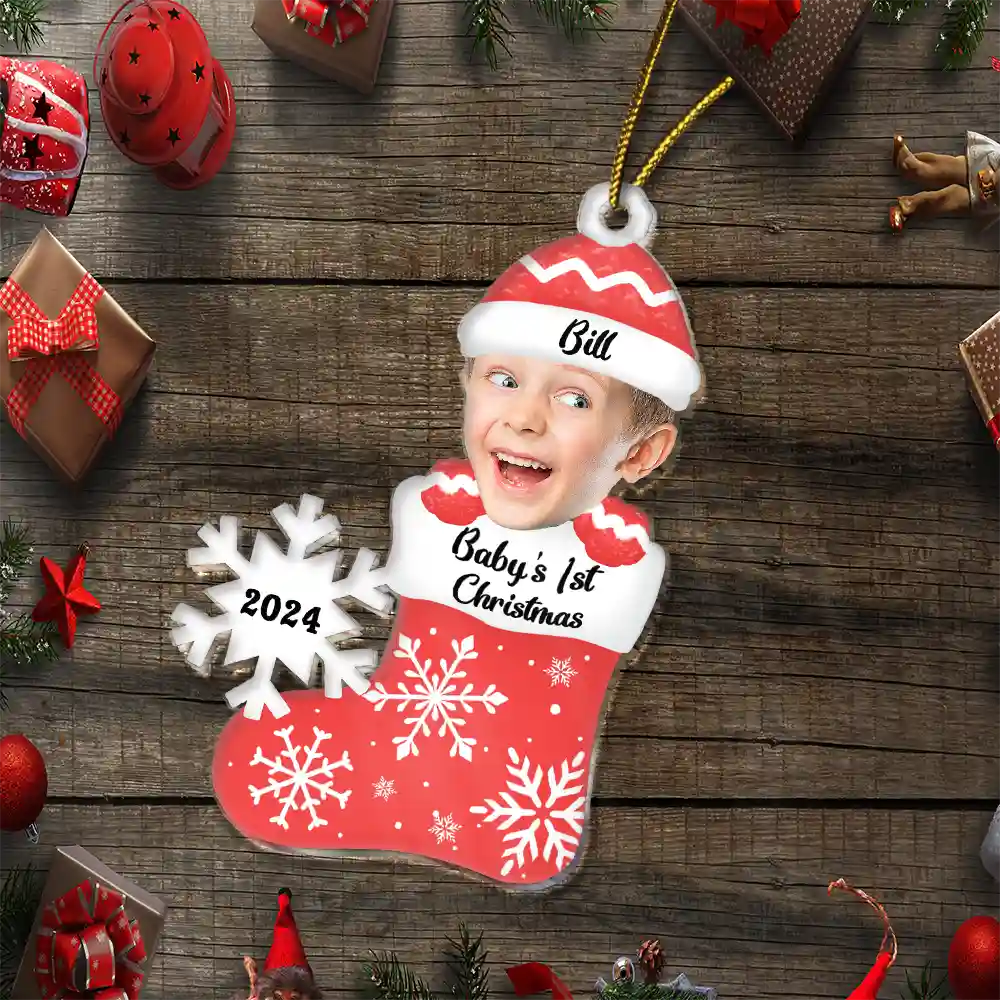 Custom Photo Baby's 1st Christmas - Personalized Cutout Acrylic Ornament - Image 7