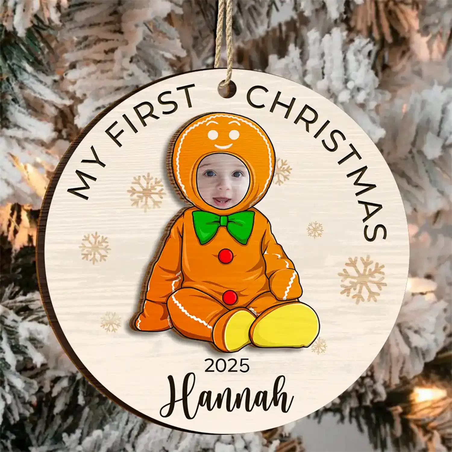 Custom Photo Baby's First Christmas Costumes - Personalized 2-Layered Wooden Ornament - Image 4