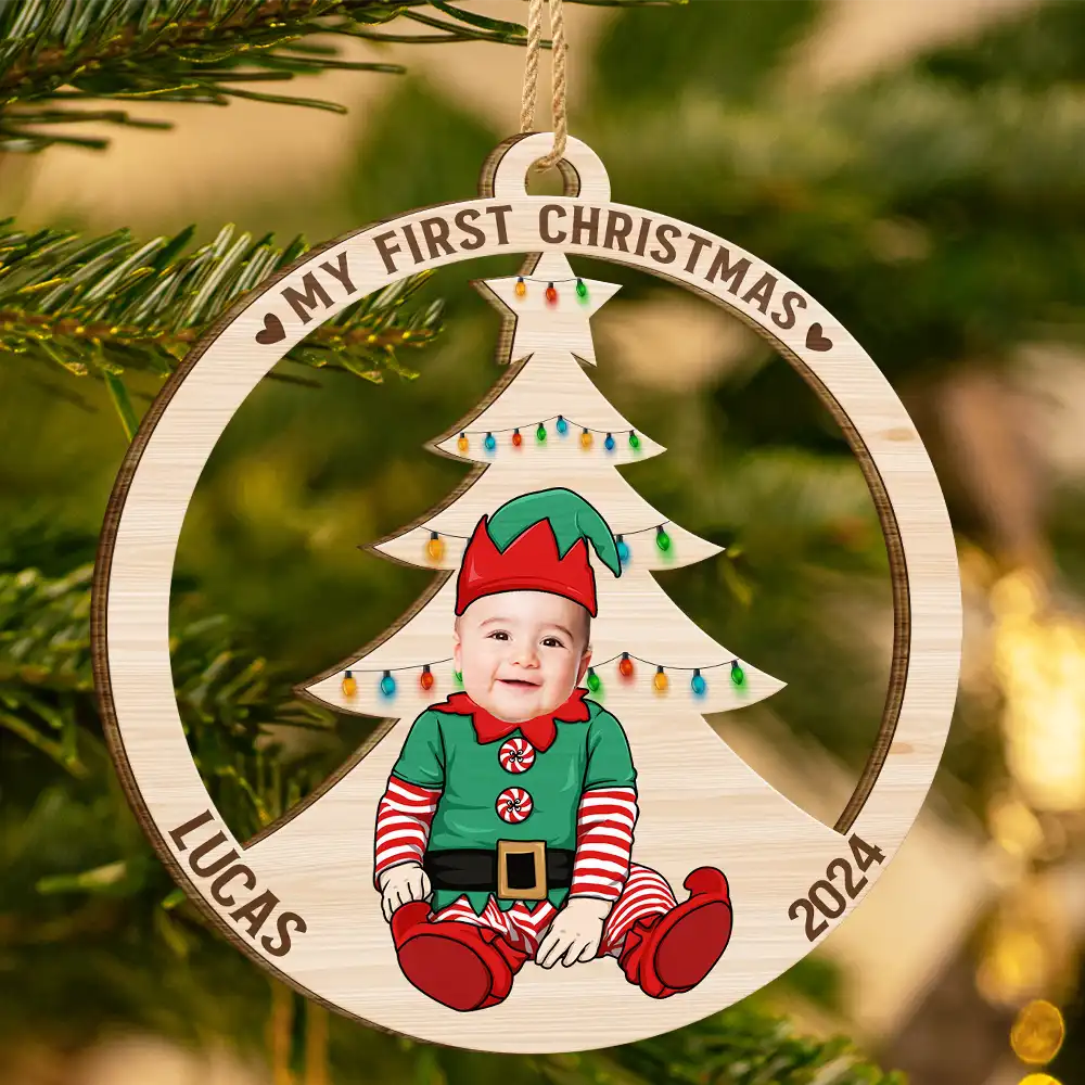 Custom Photo Baby's First Christmas Costumes - Personalized Wooden Cutout Ornament - Image 4