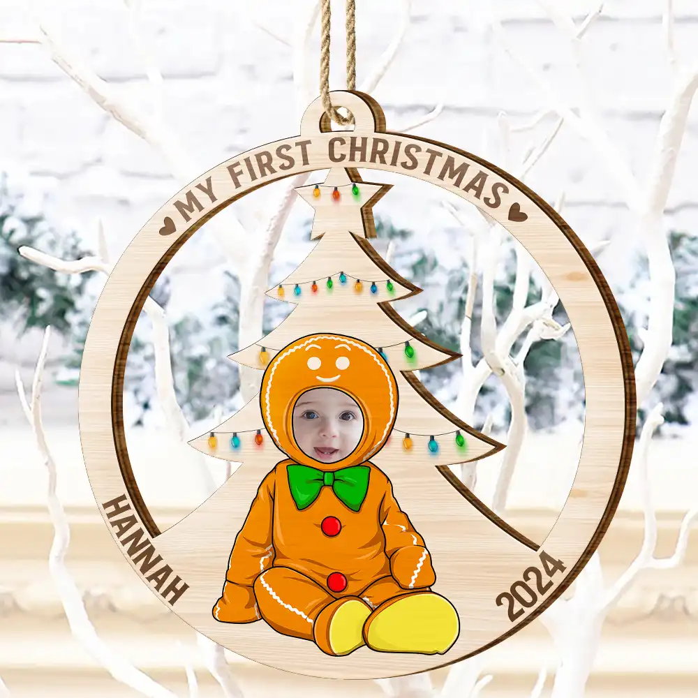 Custom Photo Baby's First Christmas Costumes - Personalized Wooden Cutout Ornament - Image 5